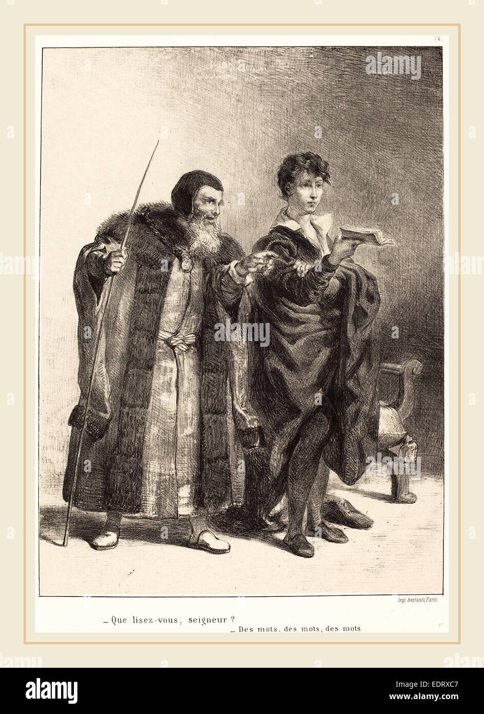 Eugène Delacroix (1798-1863), française, Polonius et Hamlet (Acte II, scène II), 1834-1843, lithographie Banque D'Images