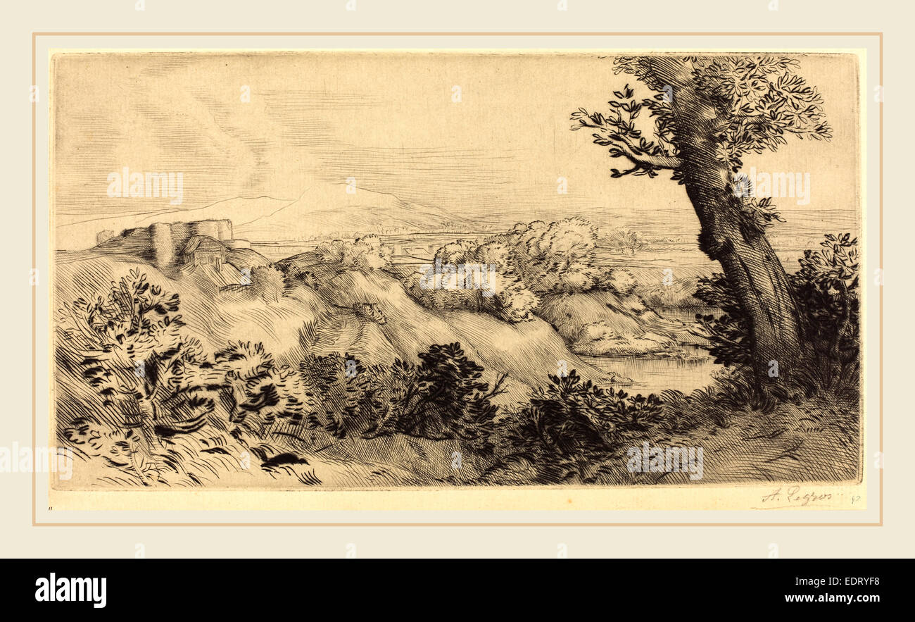Alphonse Legros, Sommet de la colline (le haut de la colline), français, 1837-1911, pointe sèche et eau-forte ( ?) Banque D'Images