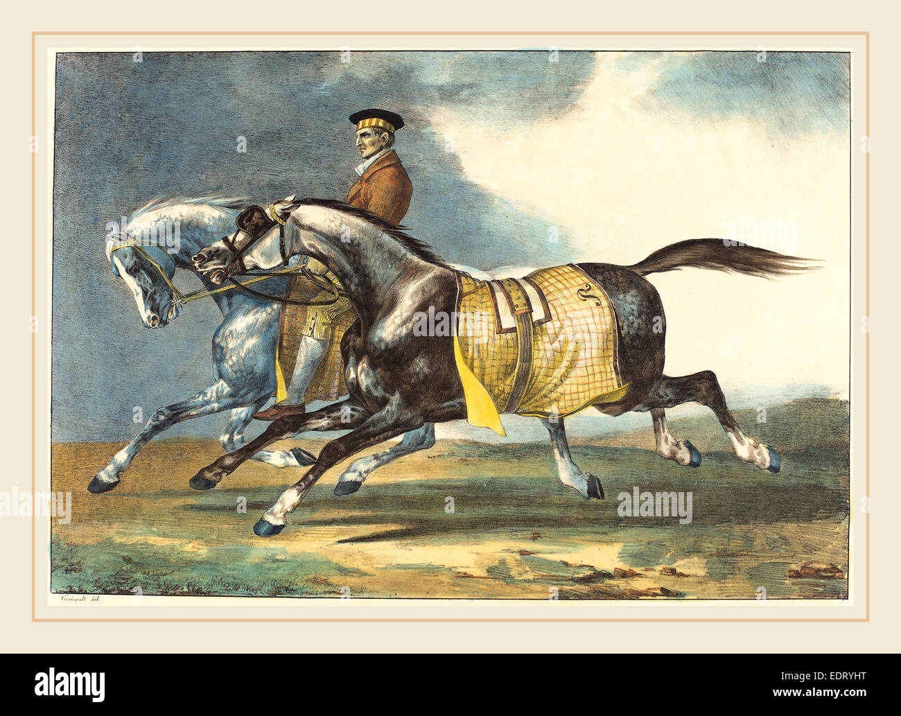 Théodore Gericault et Léon Cogniet (Français, 1794-1880), deux Dapple-Gray Chevaux exerçant Banque D'Images