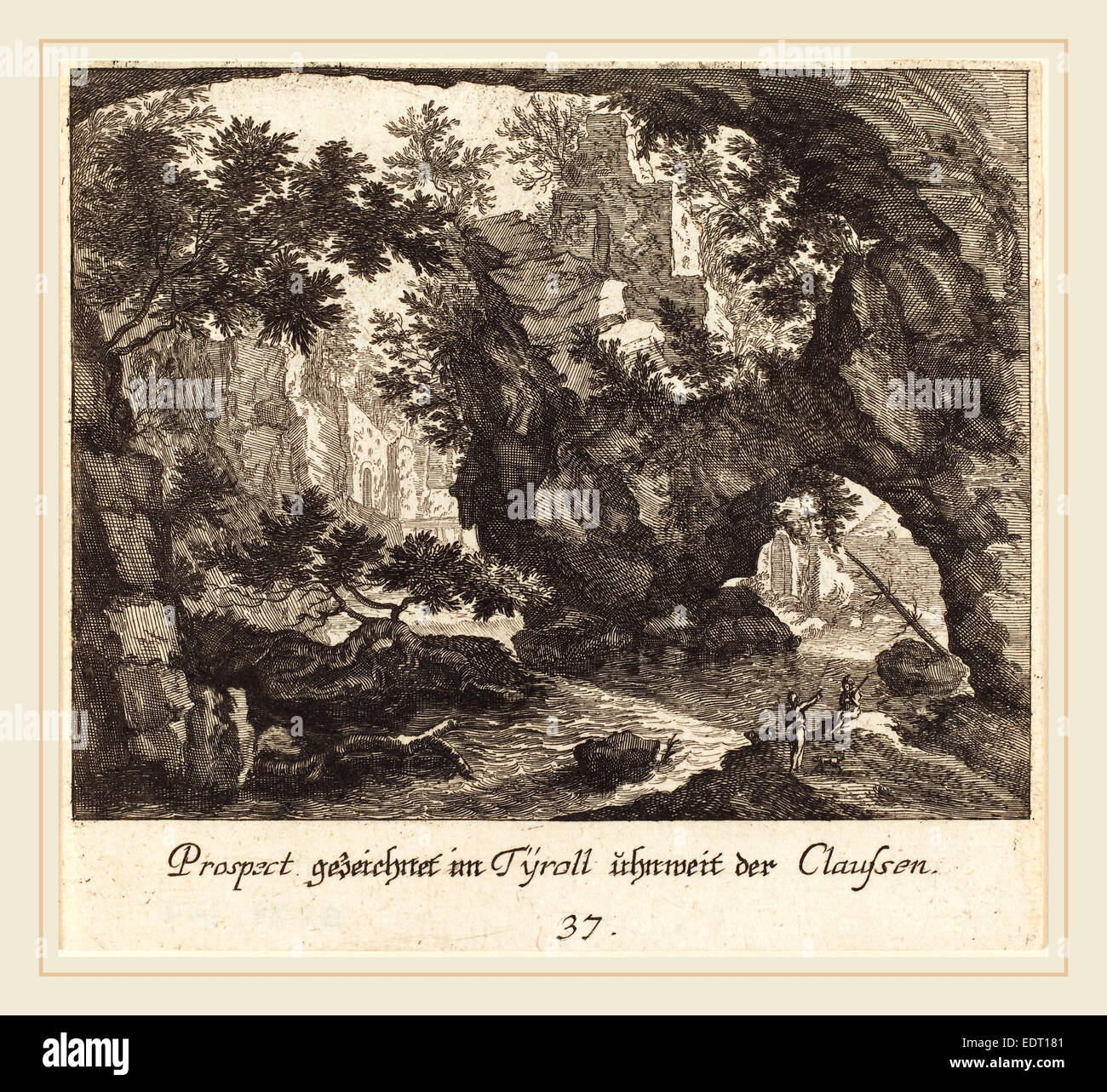 Melchior Küsel D'après Johann Wilhelm Baur (allemand, 1626-1683), Paysage du Tyrol, 1681, eau-forte Banque D'Images