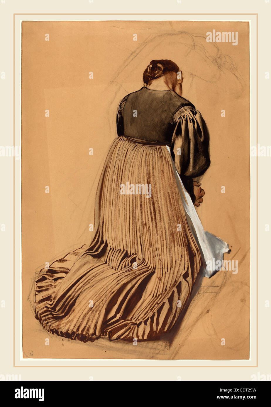 Konrad c, à genoux Femme par derrière, l'allemand, 1852-1938, ch. 1909, aquarelle et gouache sur craie noire sur papier brun Banque D'Images