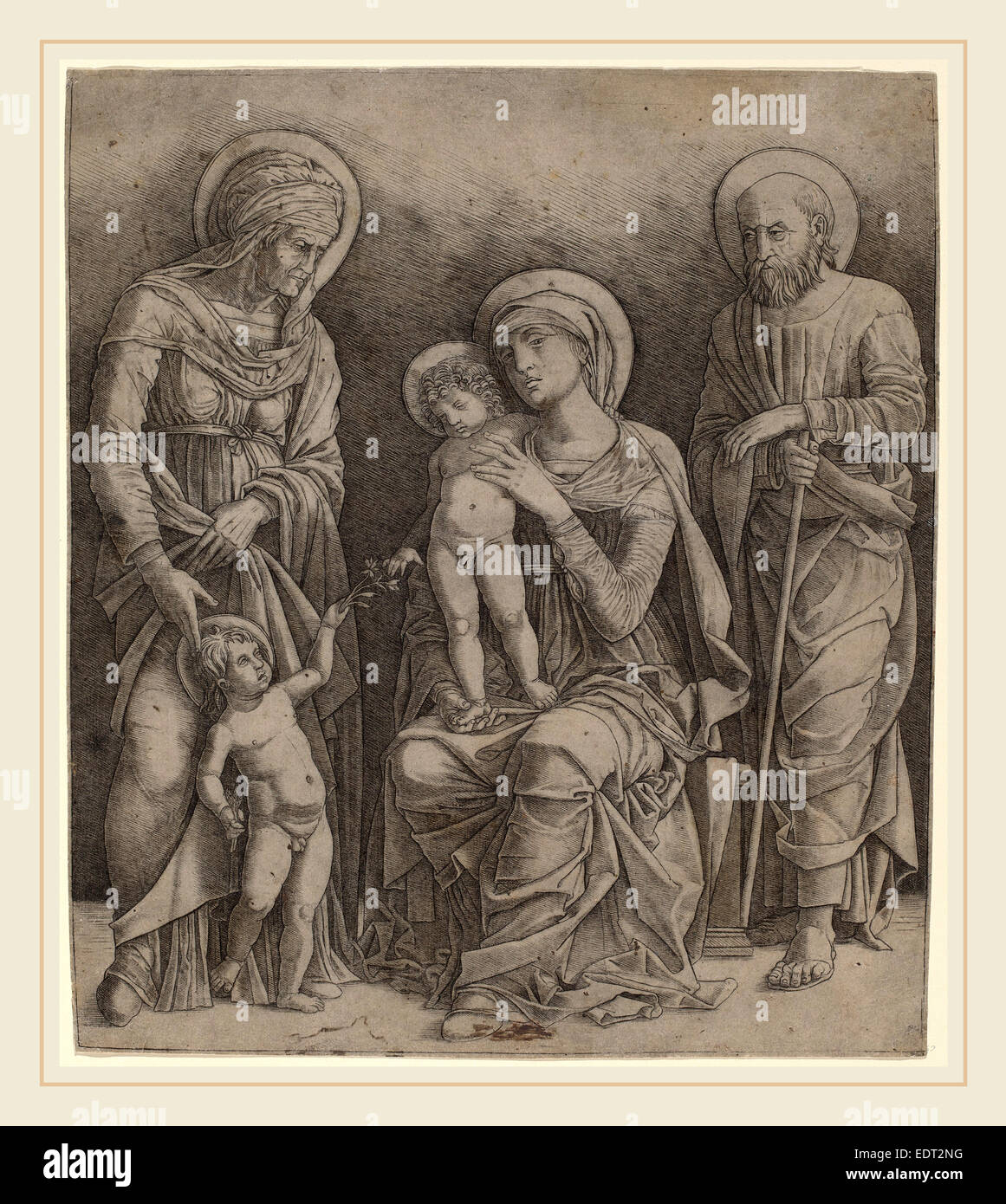 Giovanni Antonio da Brescia (Italien, actif c. 1490-1525 ou après), Sainte Famille avec sainte Elisabeth et le taux de Saint John Banque D'Images