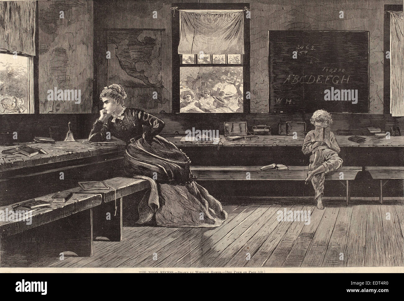 Après Winslow Homer, le Midi la récréation, publié 1873, gravure sur bois sur papier journal Banque D'Images