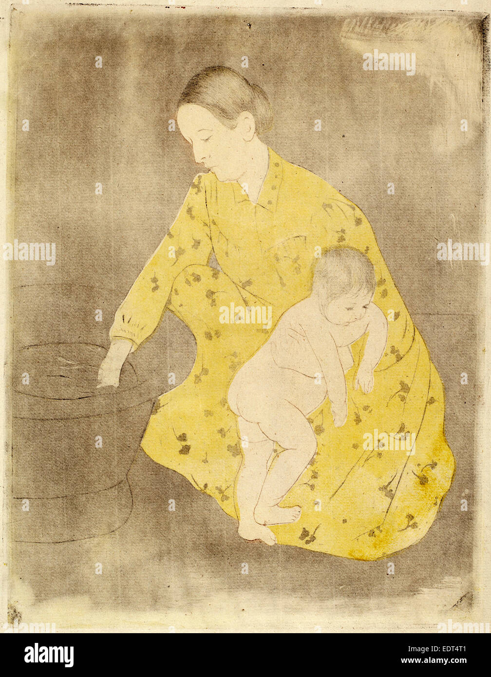 Mary Cassatt, la baignoire, cuisine américaine, 1844 - 1926, ch. 1891, pointe sèche et douce au sol-eau-forte en jaune, noir, et la sanguine Banque D'Images