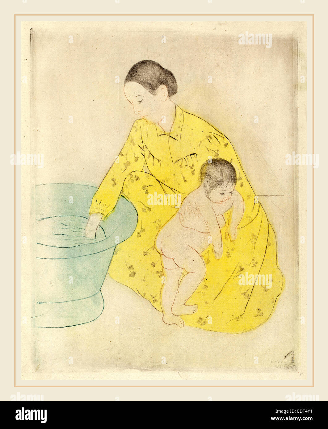 Mary Cassatt, la baignoire, cuisine américaine, 1844-1926, ch. 1891, pointe sèche et eau-forte en sol souple, bleu, jaune, noir et sanguine Banque D'Images