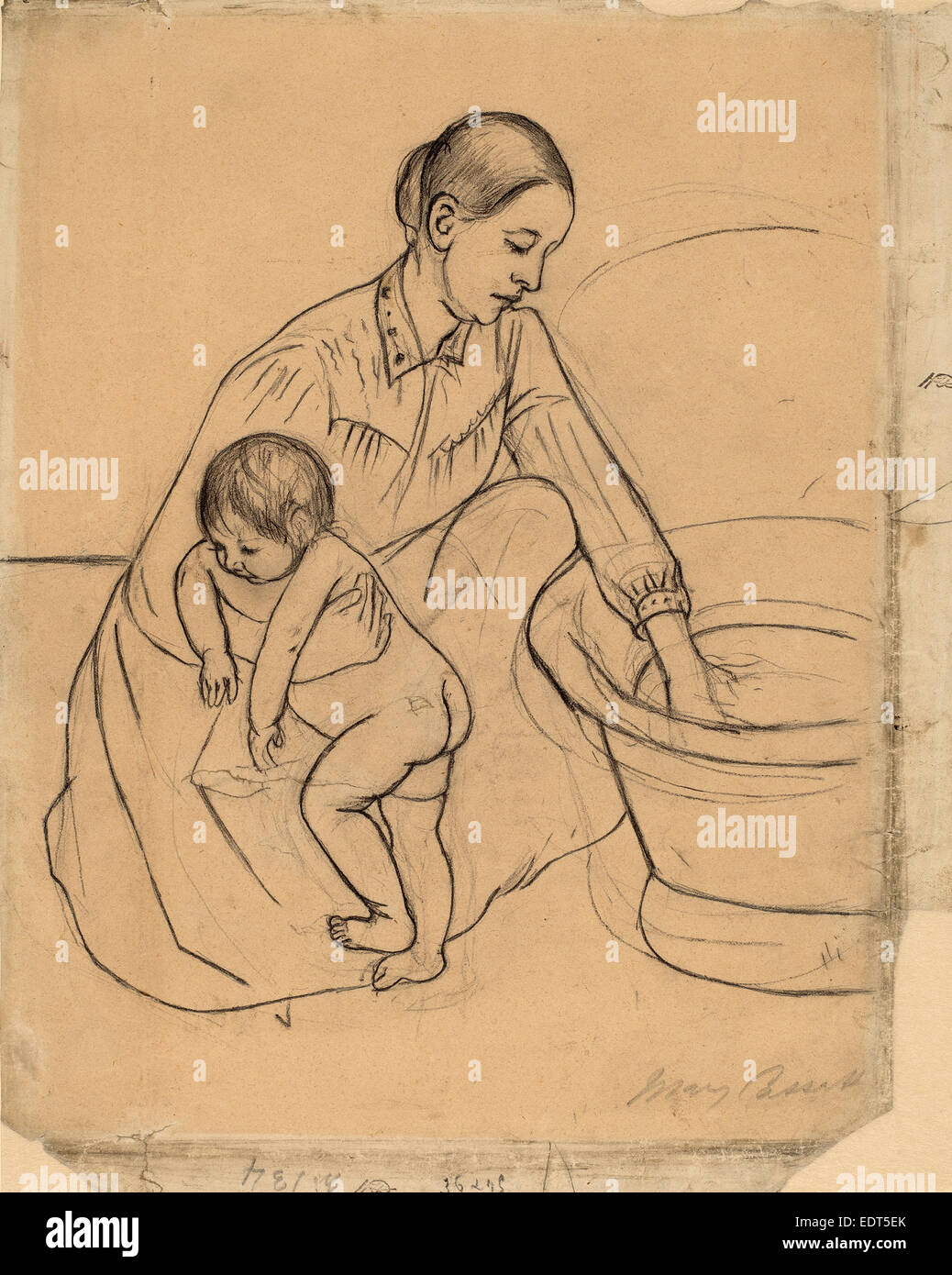Mary Cassatt, la baignoire [recto], américain, 1844 - 1926, 1891, graphite et crayon noir Banque D'Images