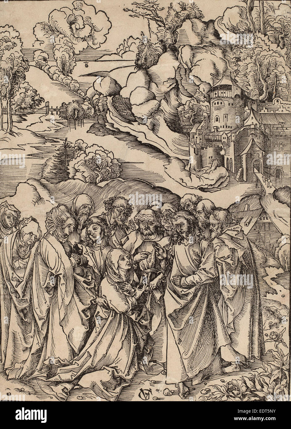 Urs Graf J, Christ et les apôtres et les saintes femmes, Swiss, c. - 1485, gravure sur bois, 1527-1529 Banque D'Images