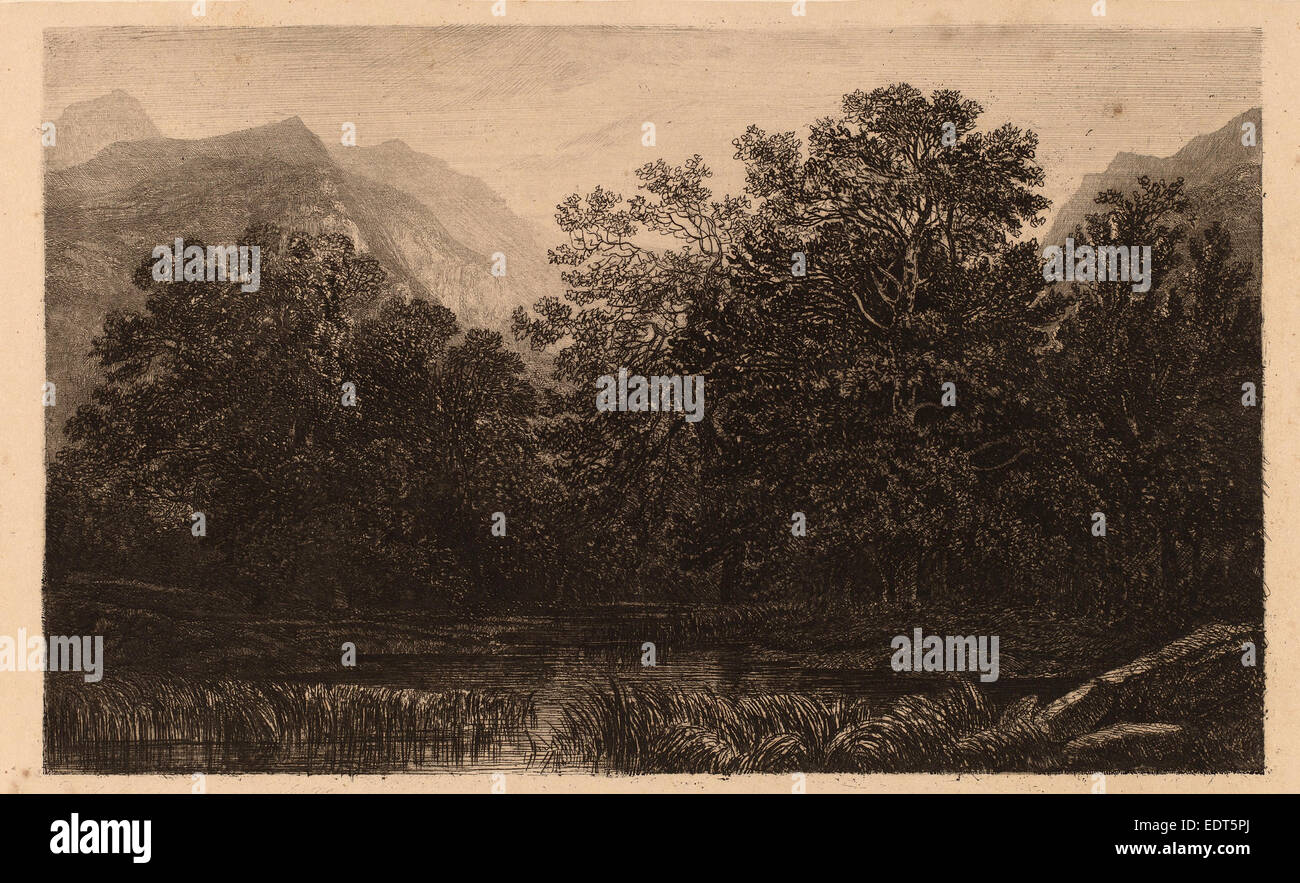 Alexandre Calame, étang de montagne, Suisse, 1810 - 1864, 1845, eau-forte Banque D'Images