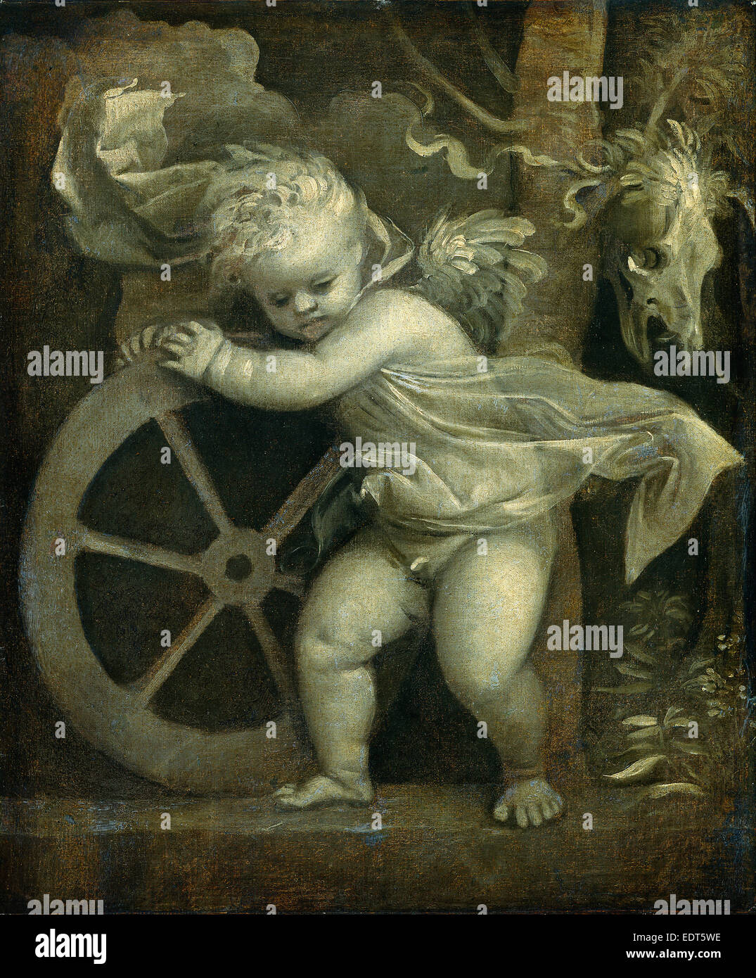 Titien, Cupidon avec la roue de la fortune, l'italien, ch. 1490-1576, ch. 1520, huile sur toile Banque D'Images