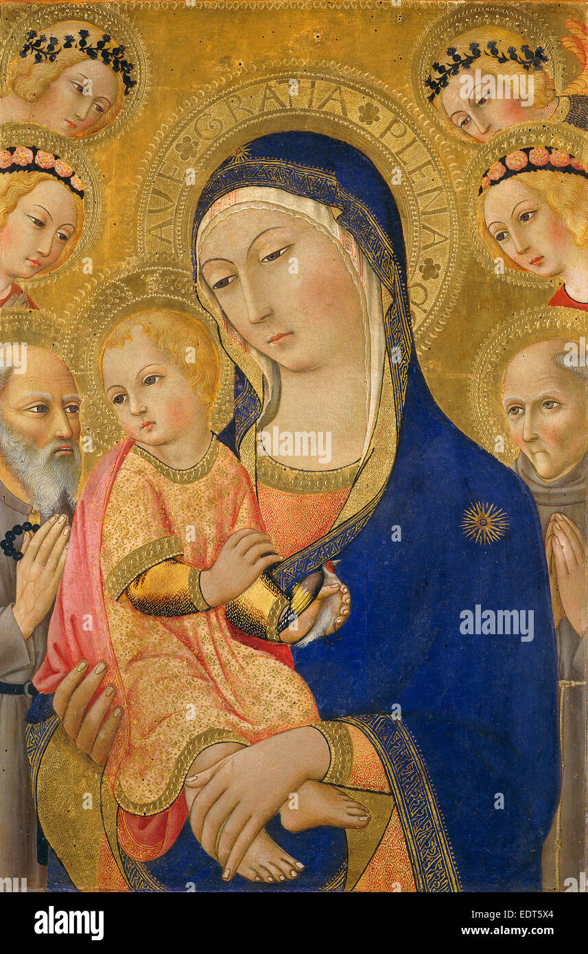Sano di Pietro, vierge et l'enfant avec saint Jérôme, Saint Bernardino, et les Anges, italien, 1405-1481, ch. 1460-1470 Banque D'Images