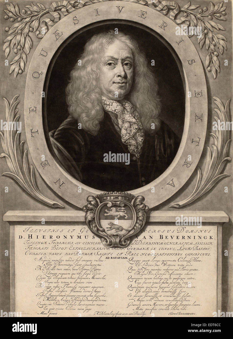 Abraham Blooteling après Nicolaes MAES (Néerlandais, 1640 - 1690), Hieronymus Van Beverningk, manière noire Banque D'Images