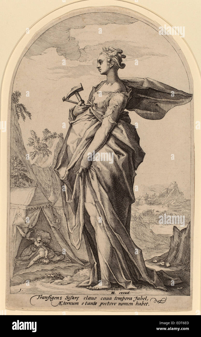 Sans titre by munier Jacob Hendrik Goltzius (après le néerlandais, 1571 - 1631), Jaël et Sisera, 1588, gravure sur bois sur papier Banque D'Images