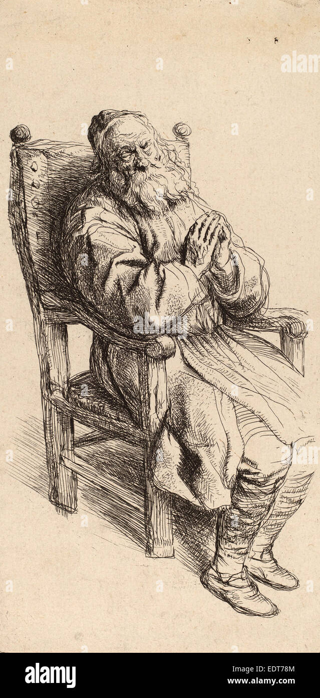 Salomon Koninck (Néerlandais, 1609 - 1656), vieil homme dormir dans un fauteuil, de gravure Banque D'Images