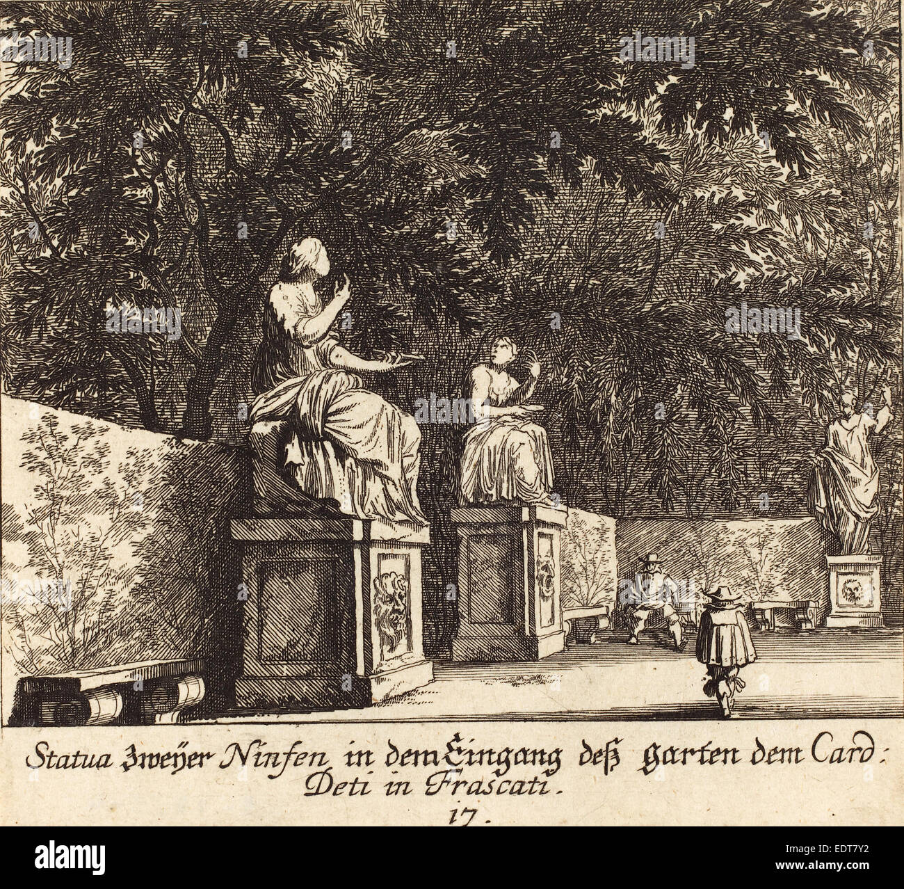 Melchior Küsel D'après Johann Wilhelm Baur (Allemand, 1626 - 1683), les jardins, le Cardinal Deti, Frascati, 1681, eau-forte Banque D'Images