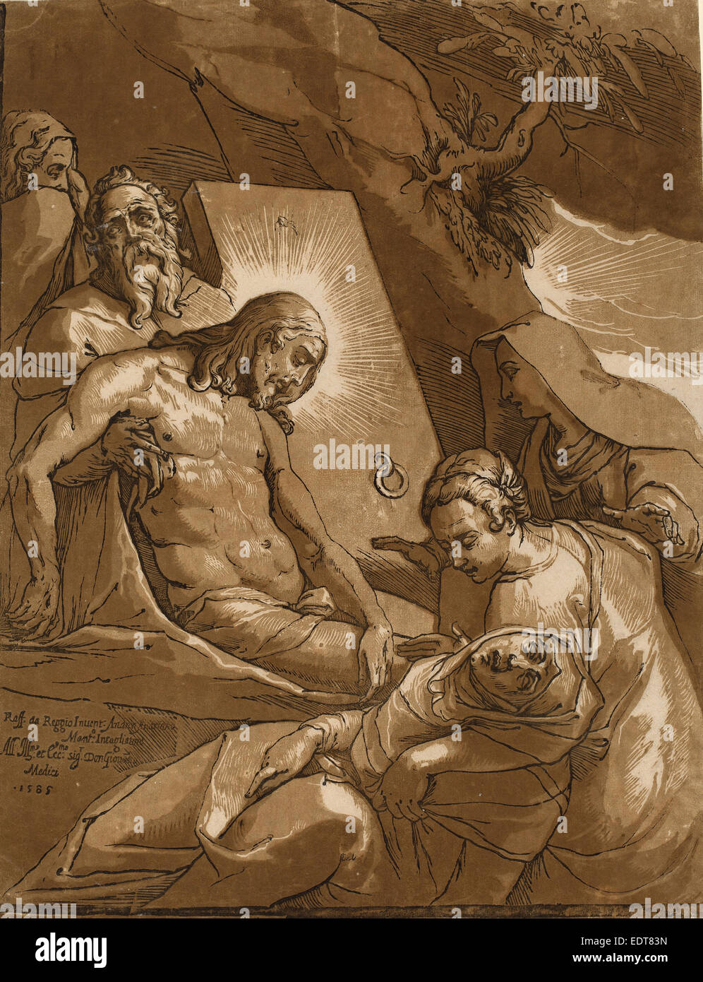 Andrea Andreani après Raffaello Motta (italien, 1558-1559 - 1629), la mise au tombeau, 1585, gravure sur bois clair-obscur Banque D'Images