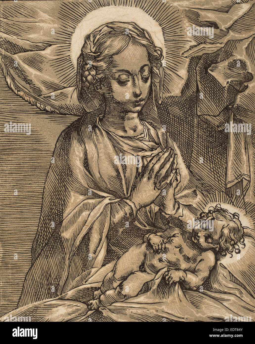 Andrea Andreani après Francesco Vanni (italien, 1558-1559 - 1629), Vierge et l'enfant, 1591-93, chiaroscuro woodcut Banque D'Images