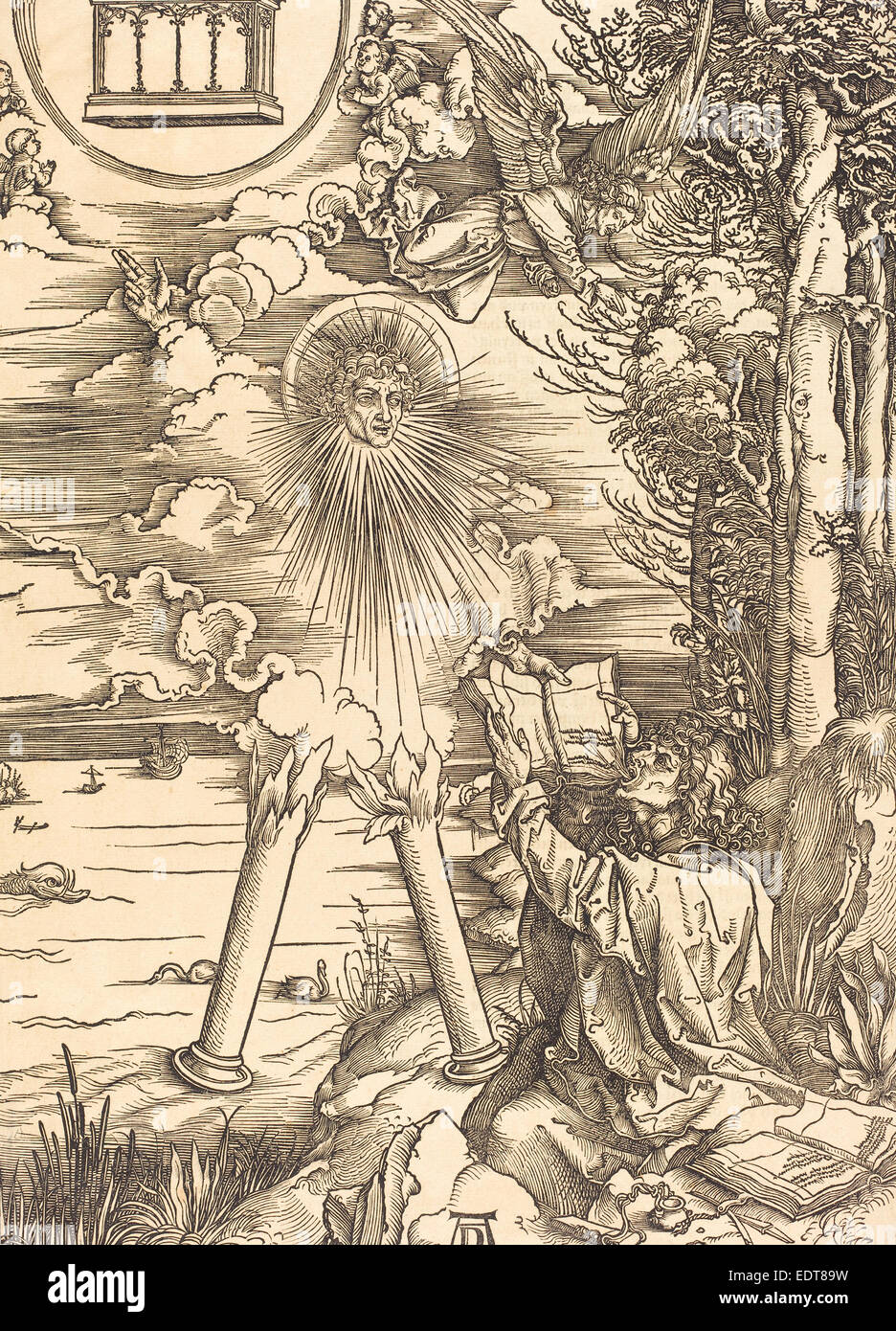 Albrecht Dürer (Allemand, 1471 - 1528), Saint John en train de dévorer le livre, probablement c. Gravure sur bois, 1496-1498 Banque D'Images