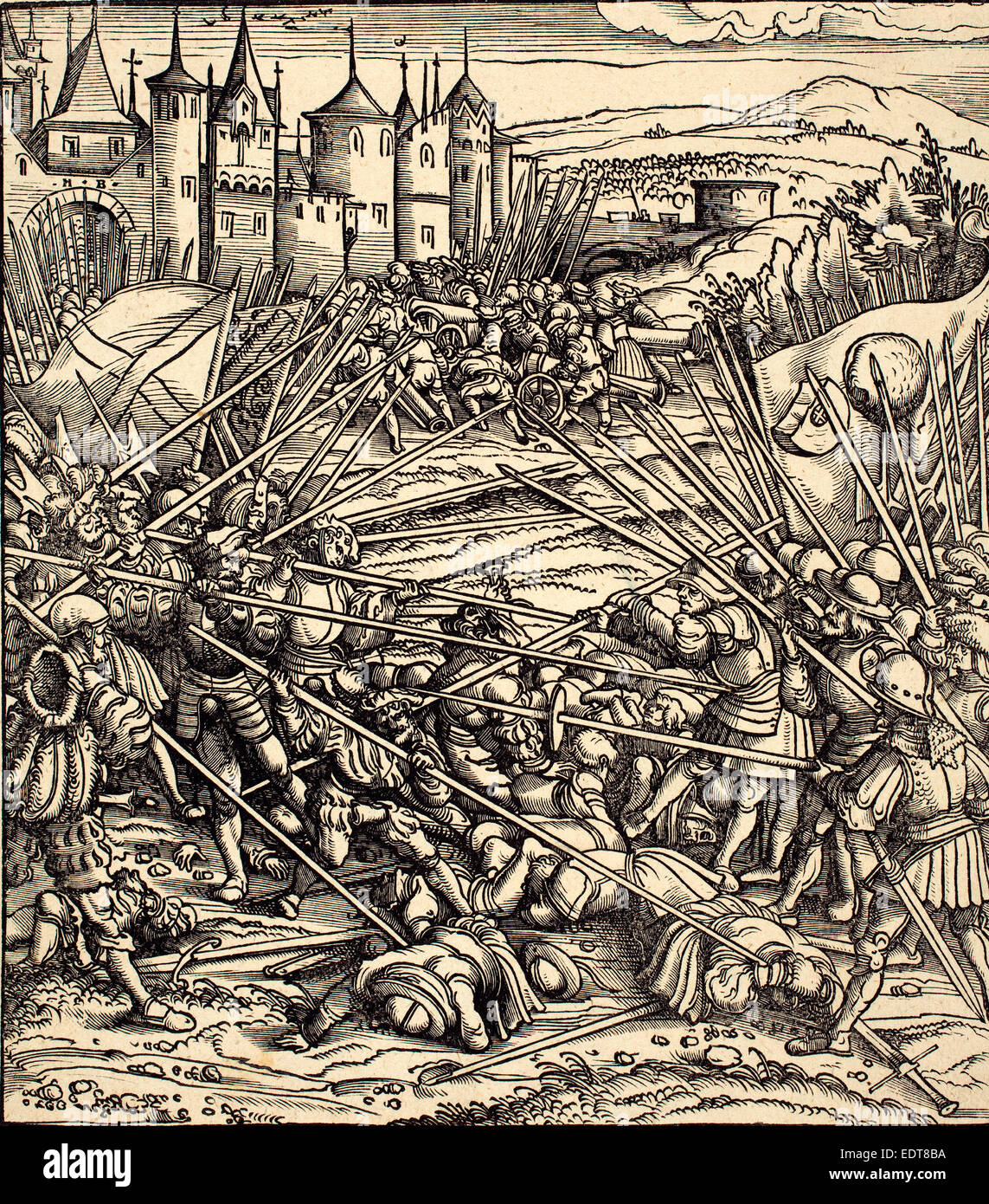 Hans Burgkmair I (Allemand, 1473 - 1531), bataille de la soldats de pied de lances, gravure sur bois Banque D'Images
