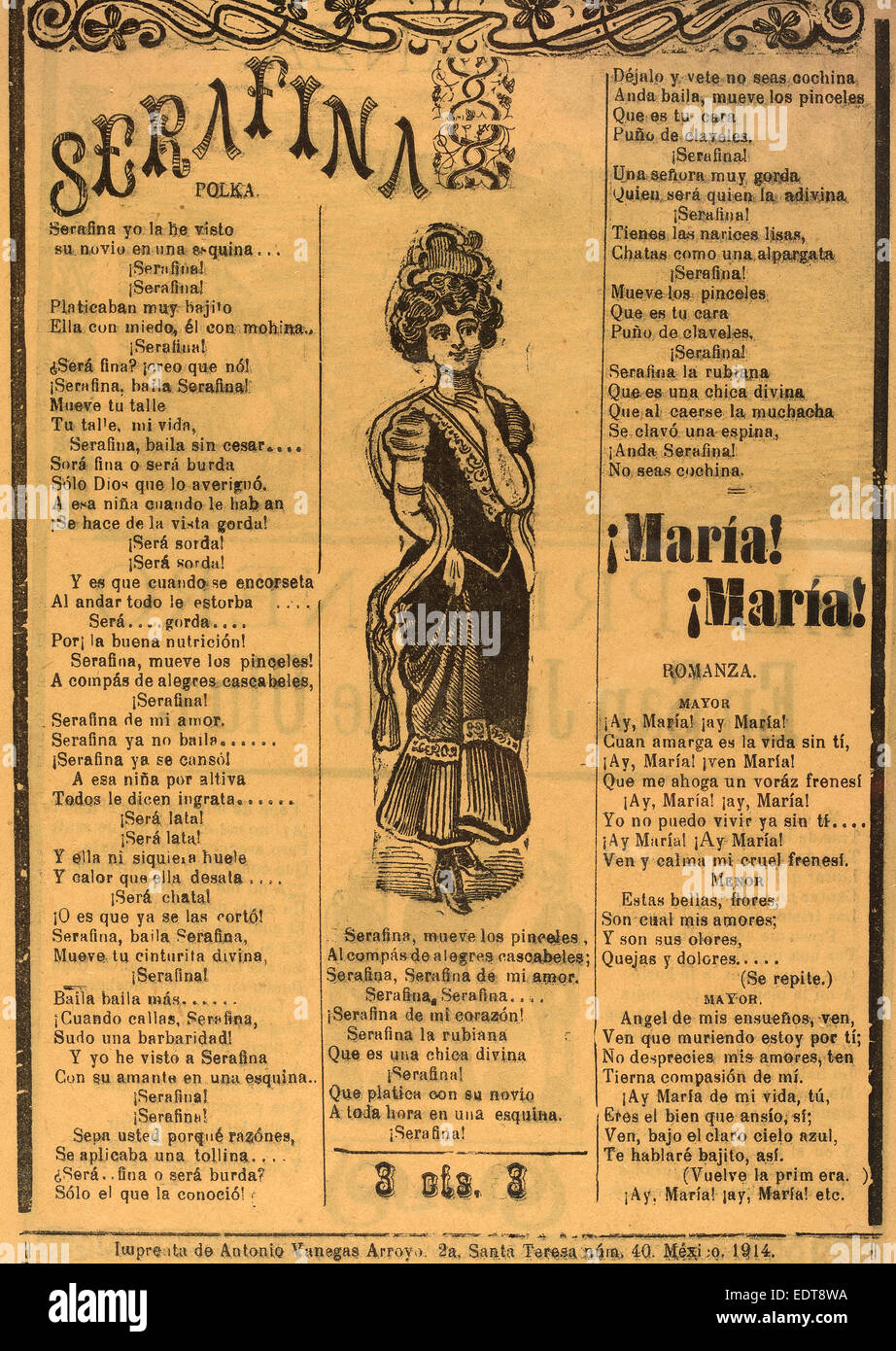 José Guadalupe Posada, Serafina, mexicaine, 1851 - 1913, 1914 ?, metalcut jaune sur papier journal Banque D'Images