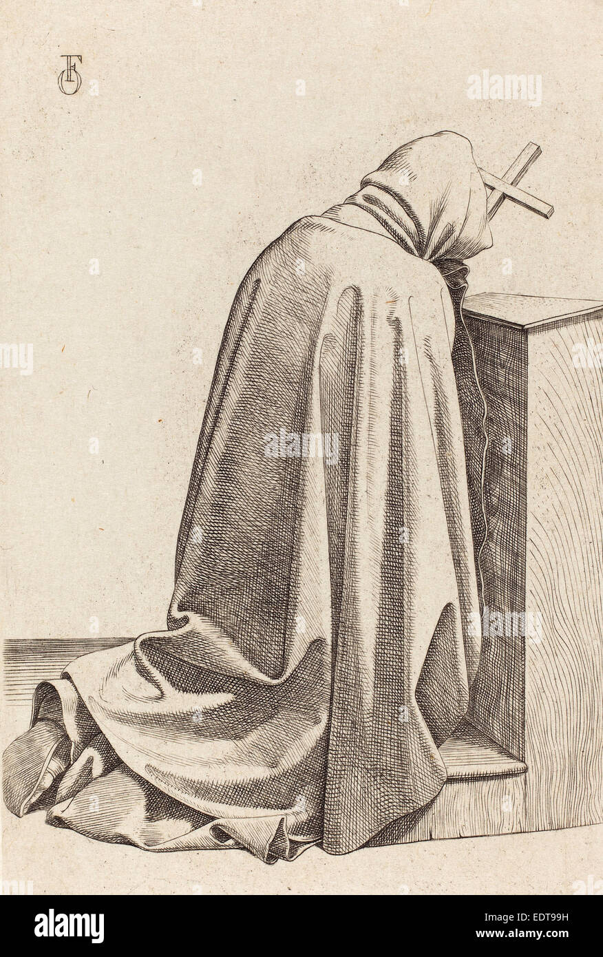 Johann Friedrich Overbeck (Allemand, 1789 - 1869), moine priant, 1826, eau-forte avec pointe sèche sur chine collé Banque D'Images