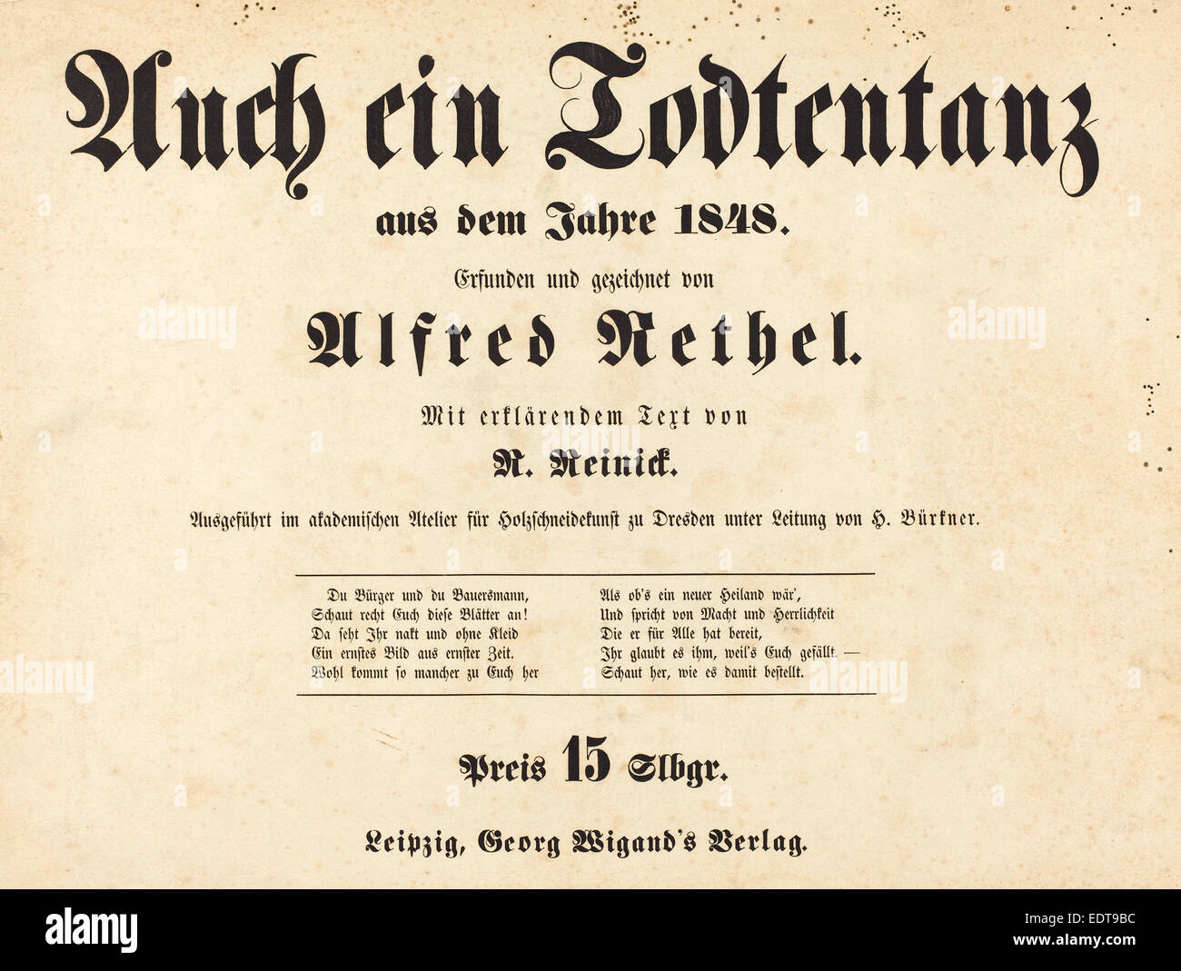 Alfred Rethel (Allemand, 1816 - 1859), auch ein Todtentanz : Page de titre, l'impression typographique, 1849 Banque D'Images