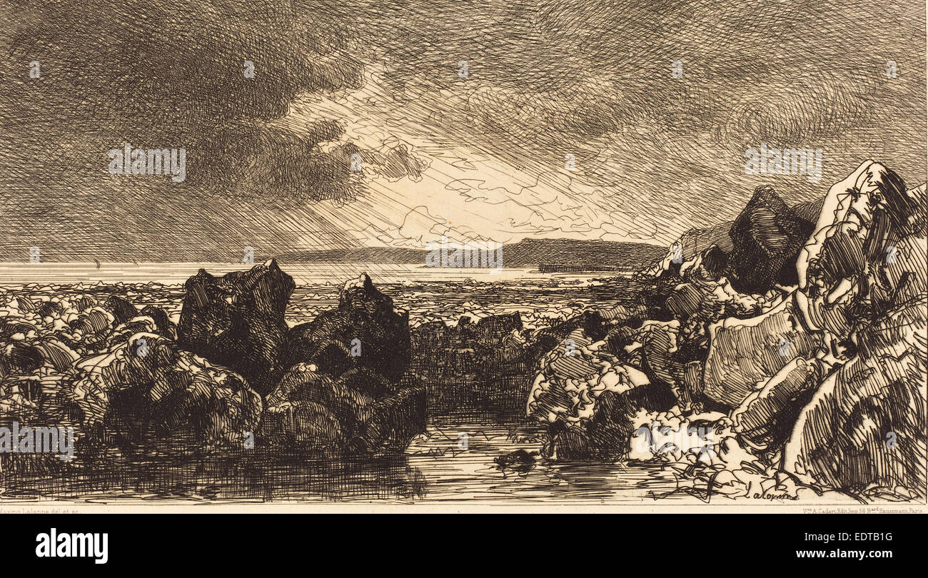 Maxime Lalanne (Français, 1827 - 1886), Les Roches noires prés Trouville (Marèe Basse), 1874, eau-forte sur papier vélin Banque D'Images