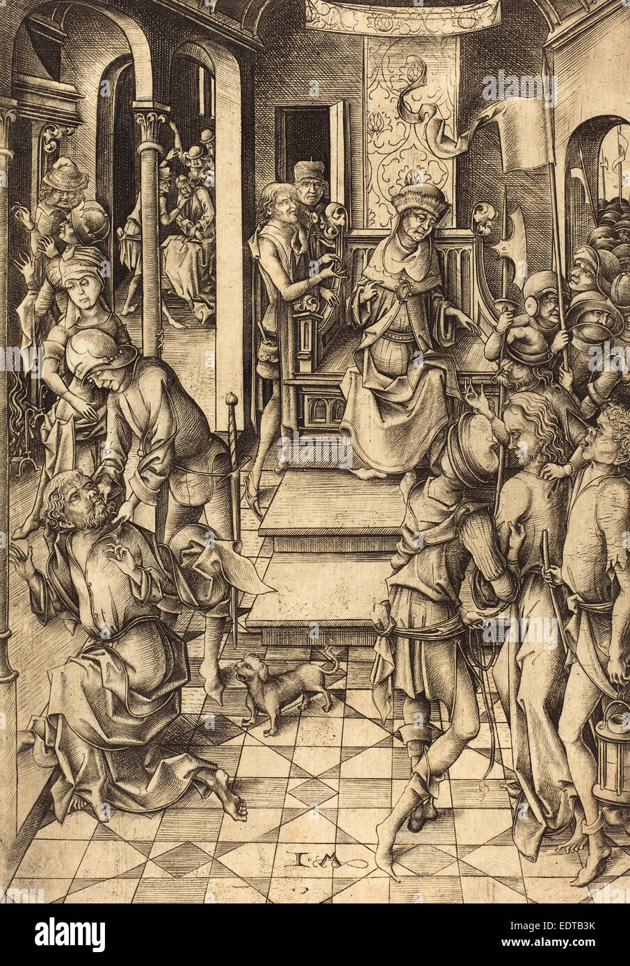 Israhel van Meckenem (Allemand), ch. 1445 - 1503), le Christ avant d'Annas, ch. 1480, gravure Banque D'Images