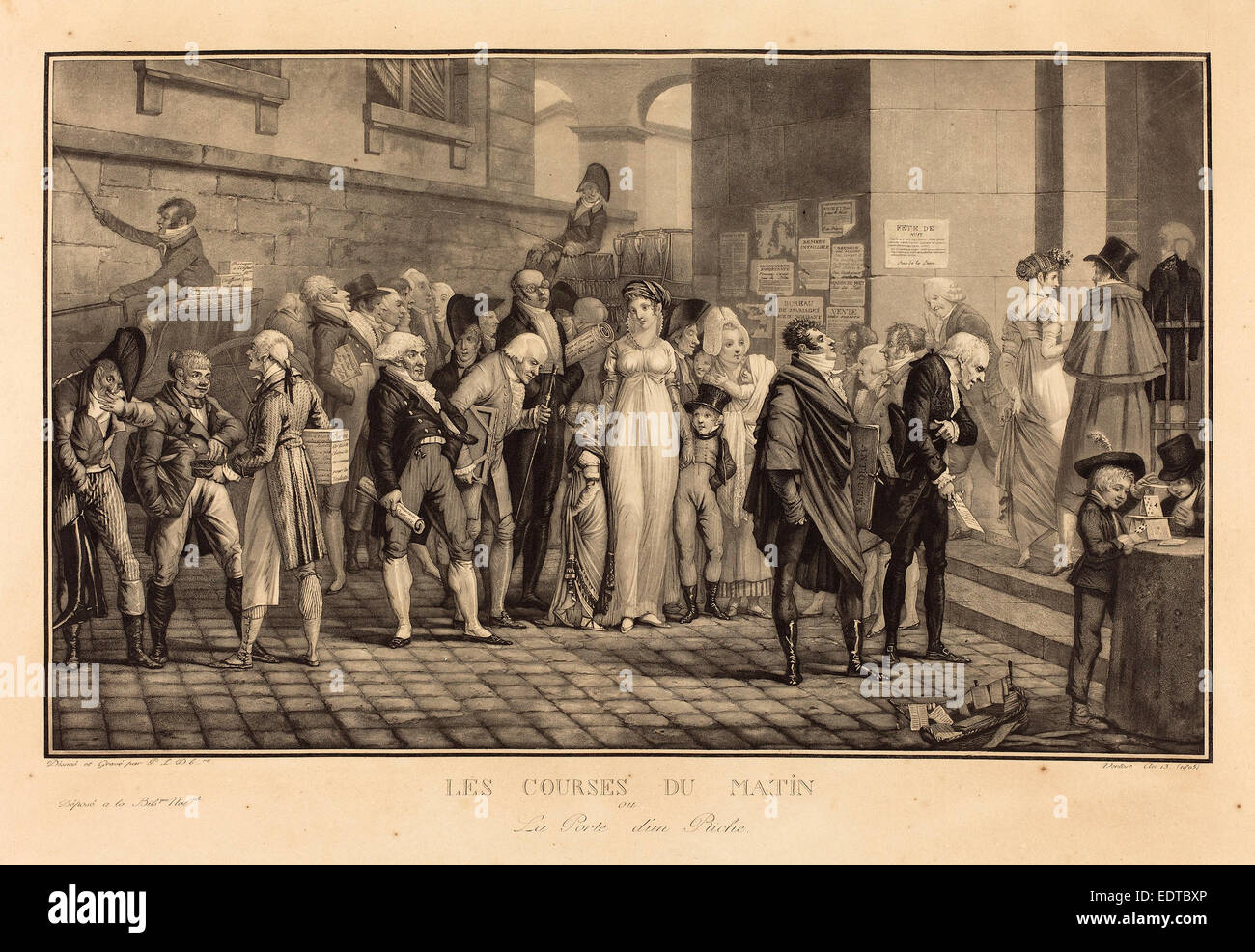 Philibert-Louis Debucourt (Français, 1755 - 1832), les Cours du matin, ou la porte d'un riche, 1805, aquatinte et eau-forte Banque D'Images