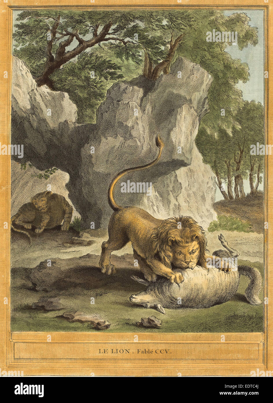 A.-J. de Fehrt après Jean-Baptiste Oudry (Français, né en 1723), le lion (Le Lion), publié en 1759, à la main, eau-forte Banque D'Images