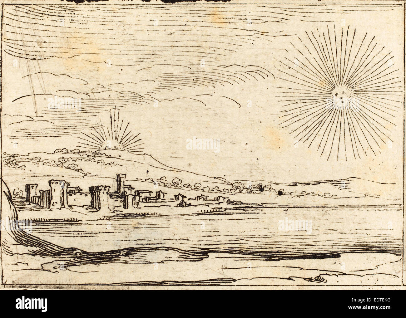 Jacques Callot (Français, 1592 - 1635), soleil levant, 1628, eau-forte Banque D'Images