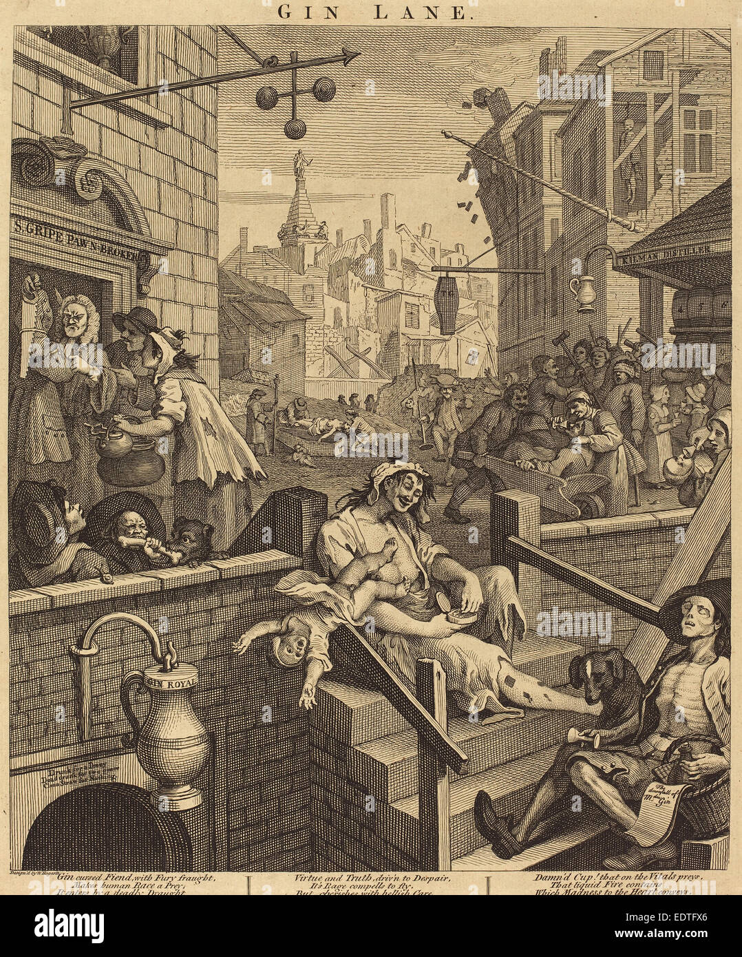 William Hogarth (anglais, 1697 - 1764), le Gin Lane, 1751, eau-forte et la gravure Banque D'Images