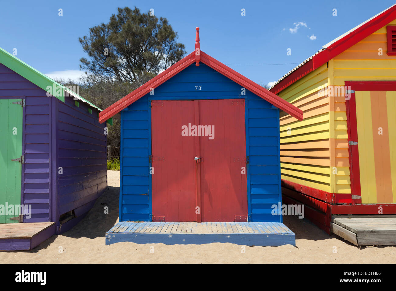 Cabines de plage peint la plage de Brighton, à Melbourne, Australie Banque D'Images