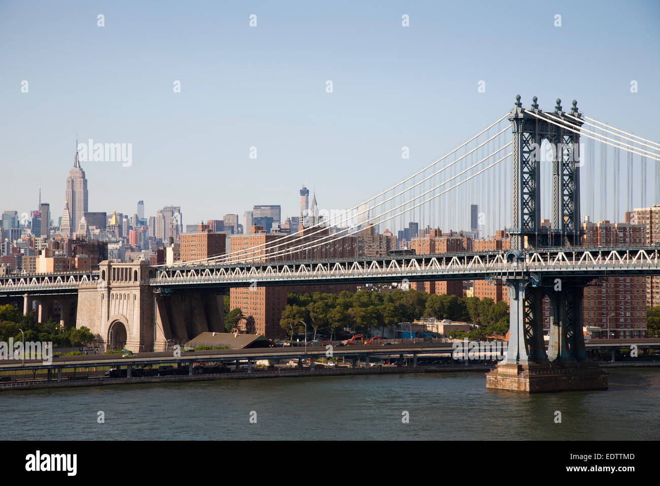 Manhattan Manhattan Bridge et sur l'arrière-plan, l'East River, New York, USA, Amérique Latine Banque D'Images