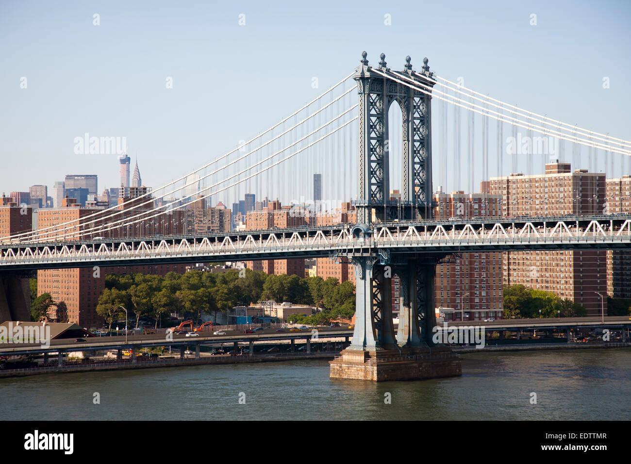 Manhattan Manhattan Bridge et sur l'arrière-plan, l'East River, New York, USA, Amérique Latine Banque D'Images