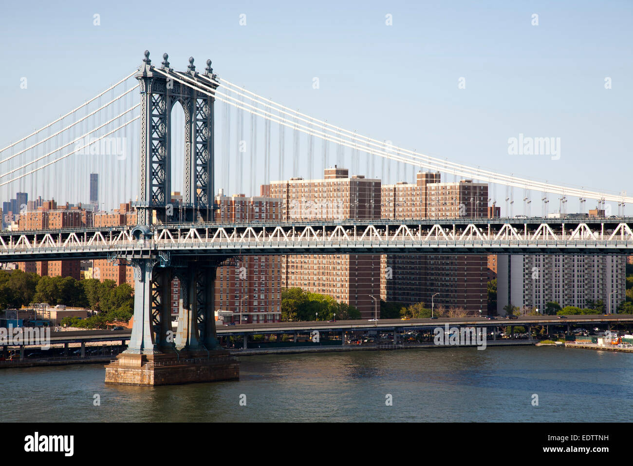 Manhattan Manhattan Bridge et sur l'arrière-plan, l'East River, New York, USA, Amérique Latine Banque D'Images