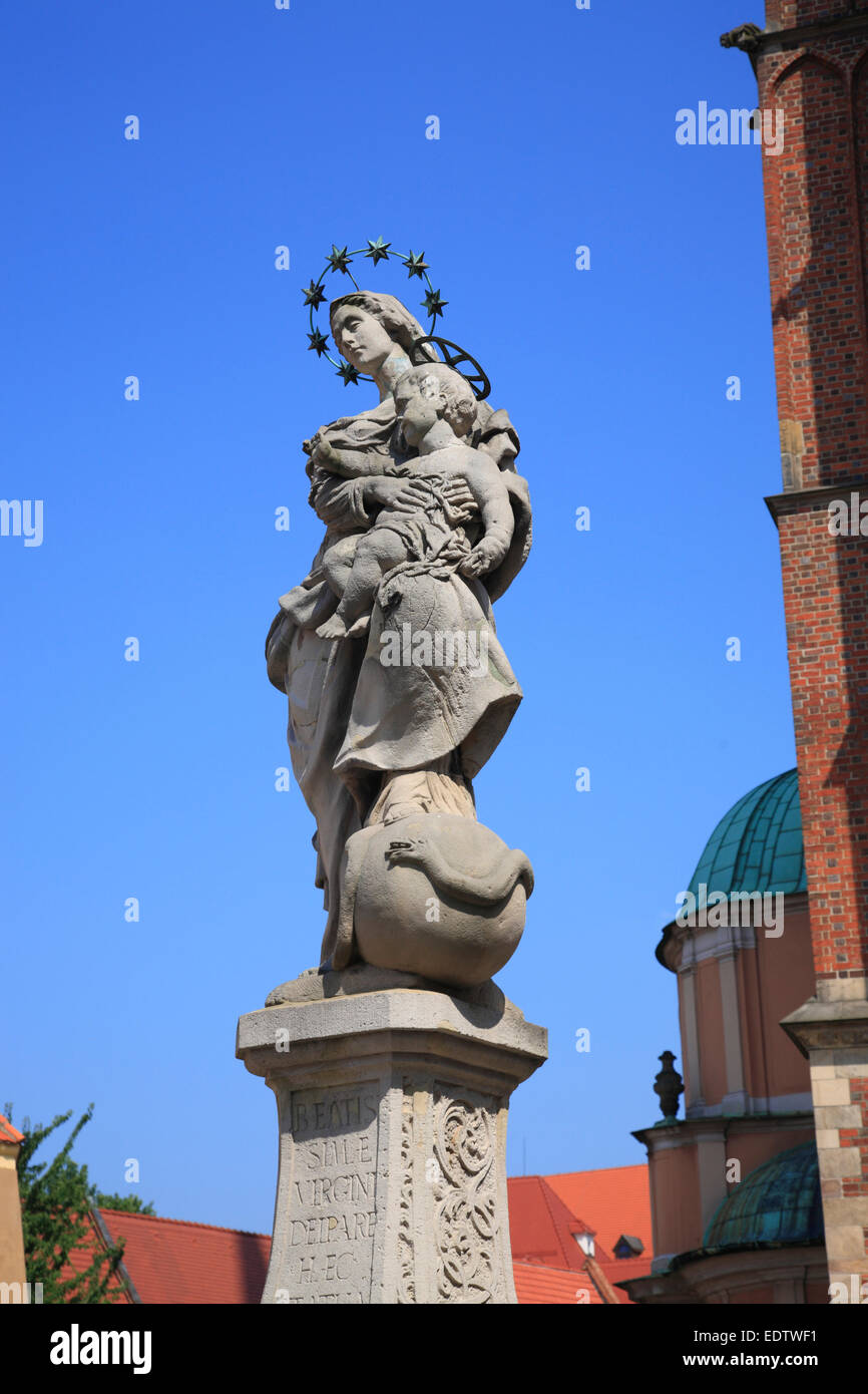 La sculpture à l'île de la cathédrale, la cathédrale Saint-Jean, Wroclaw, la Basse Silésie, Pologne, Europe Banque D'Images