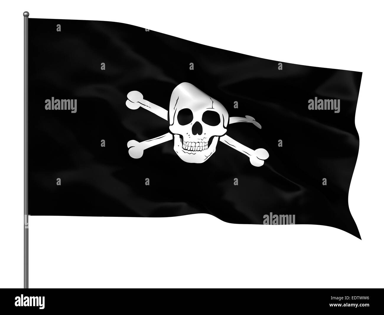 En agitant le drapeau pirate isolé sur fond blanc Banque D'Images