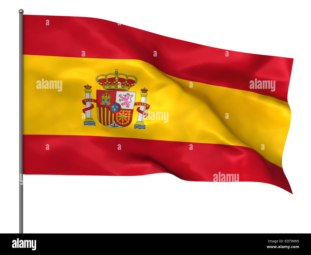 En agitant le drapeau espagnol isolé sur fond blanc Banque D'Images
