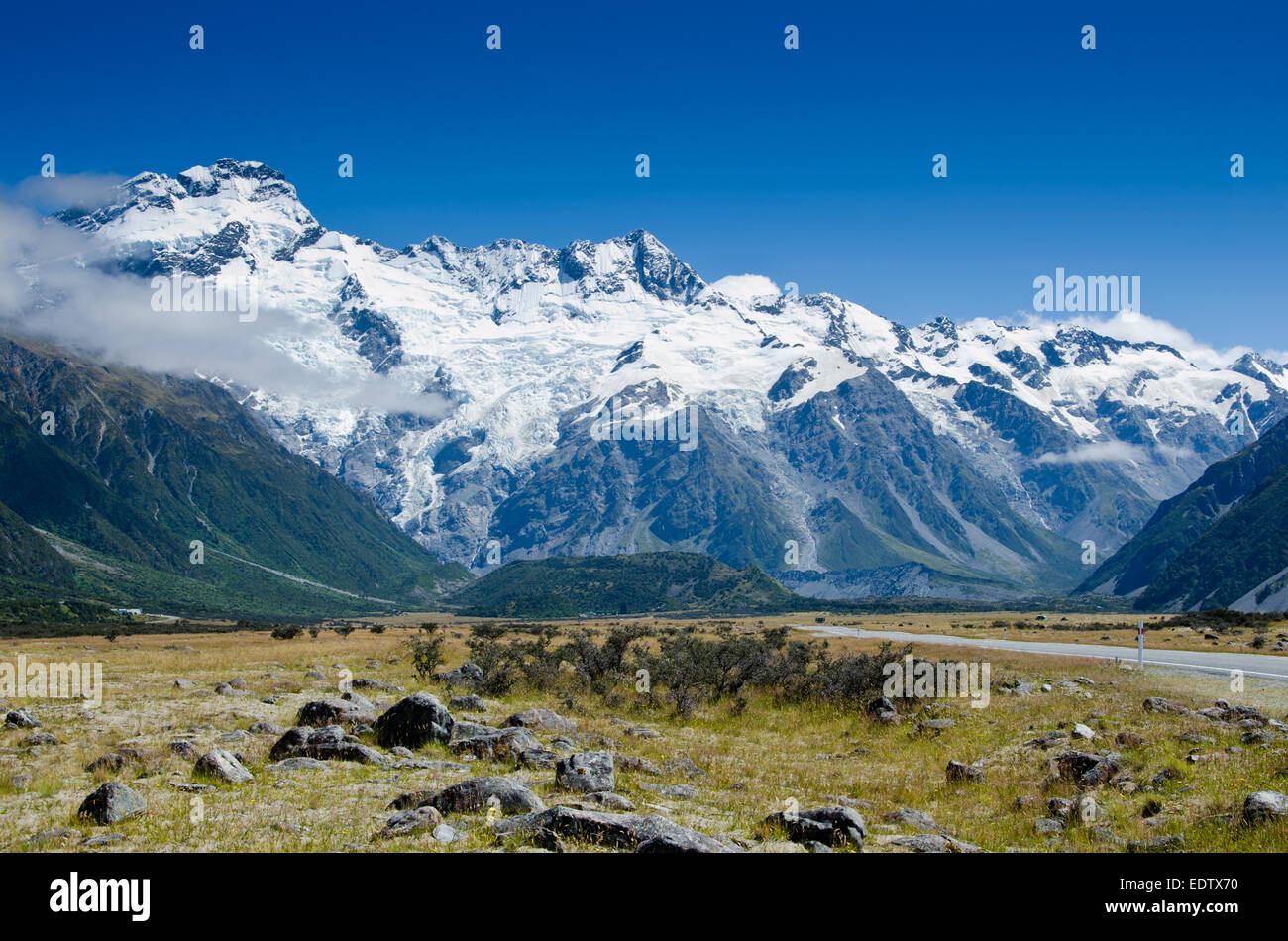 Route de parc Aoraki/Mount Cook, Nouvelle-Zélande Banque D'Images