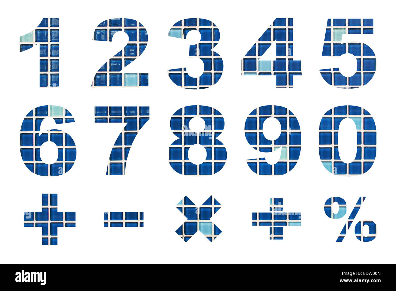 Un à zéro des chiffres et symboles mathématiques de base fabriqués à partir de la mosaïque photo Banque D'Images