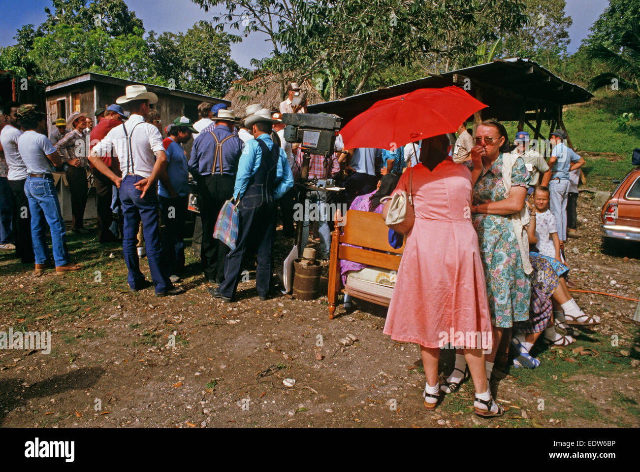 Les Mennonites à Spanish Lookout Community farm vente aux enchères, Belize, en Amérique centrale, Juin 1985 Banque D'Images