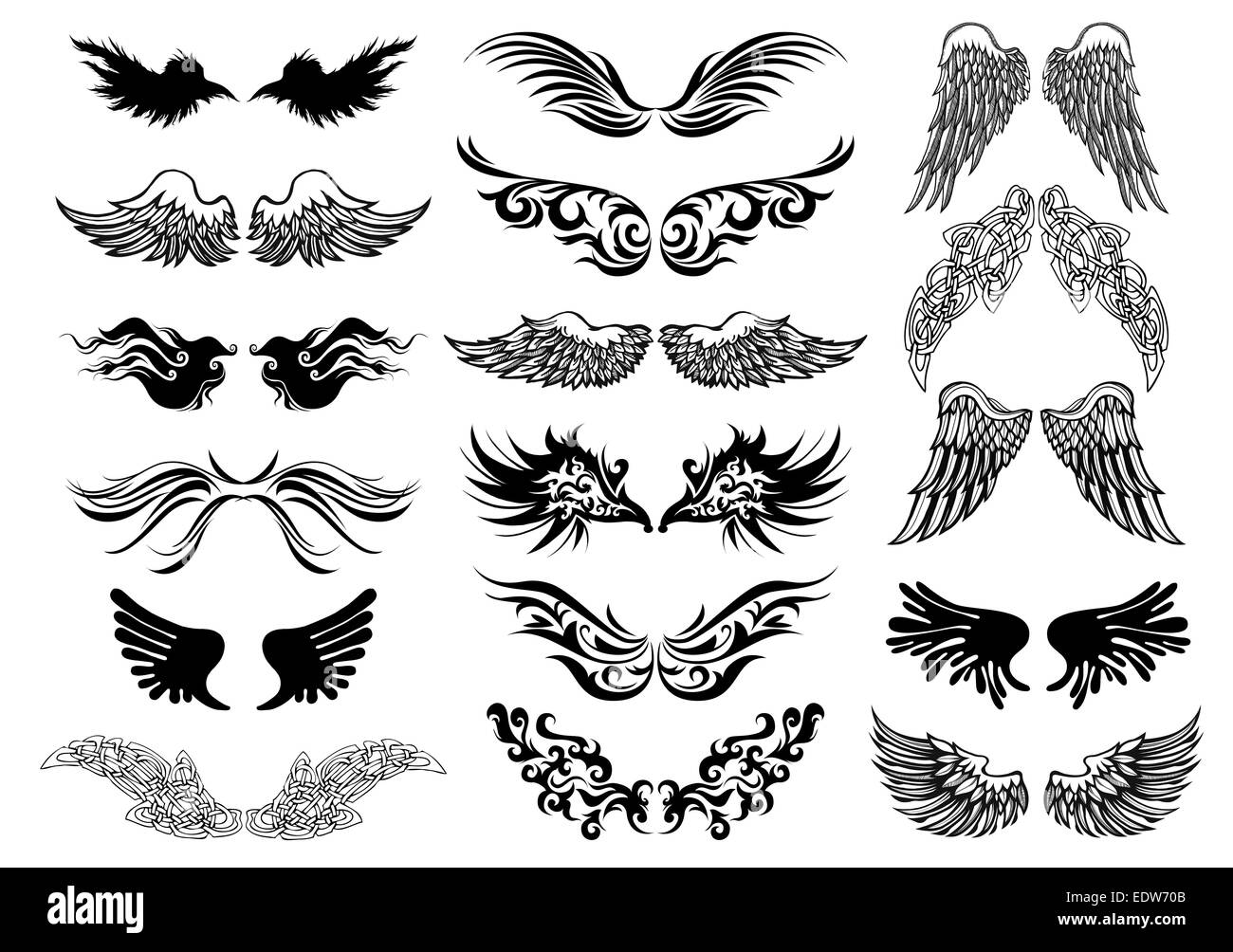 Tatouage ailes vector set Banque D'Images