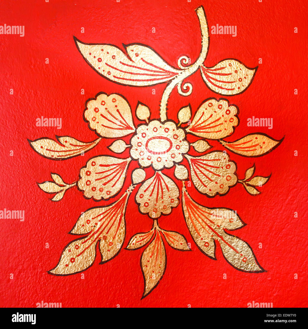 Peinture sur mur en thai temple thaïlandais (forme de fleur) à Loei, Thaïlande Banque D'Images