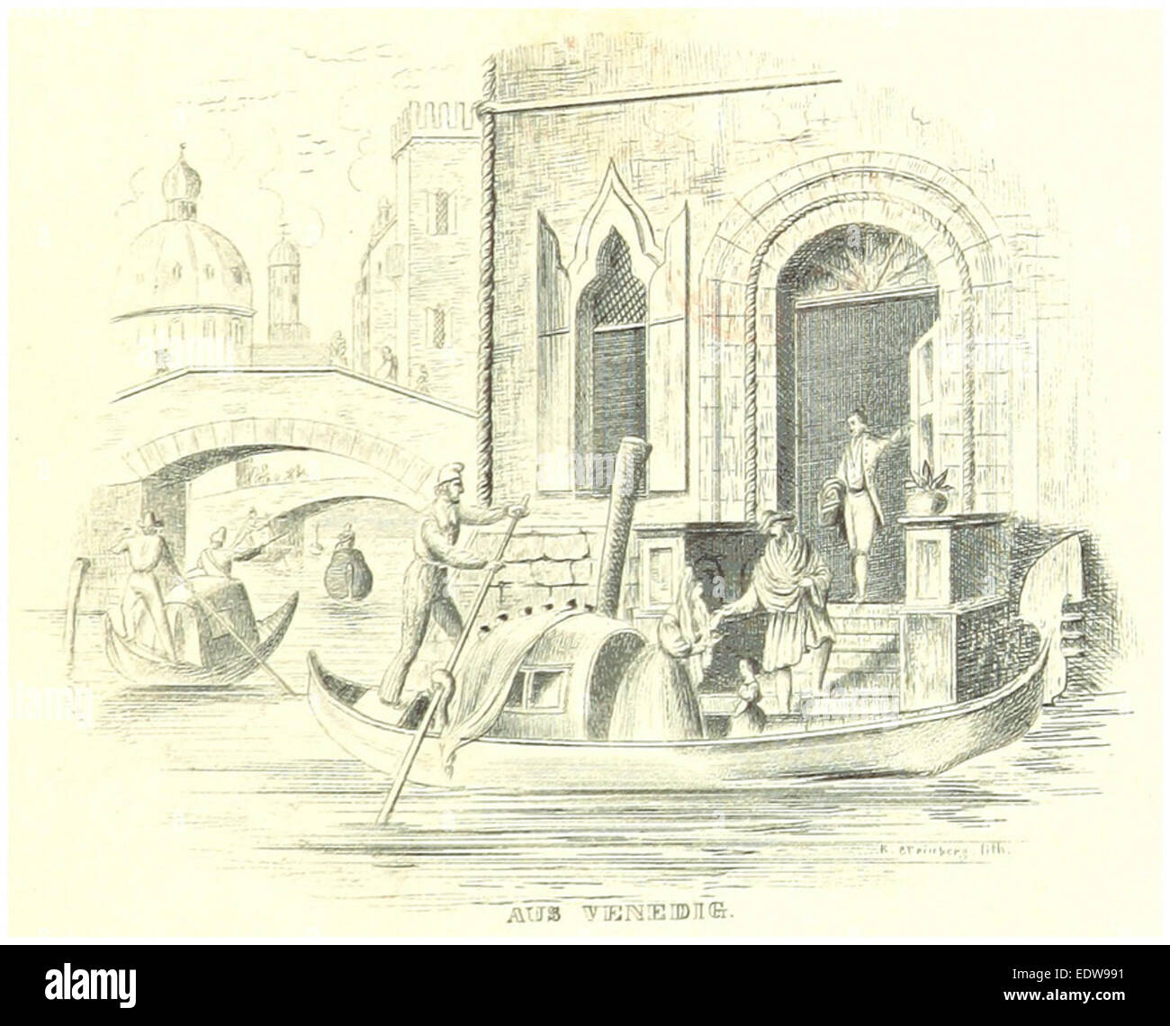 Cette illustration de 1857 de Bechstein présente une vue de Venise, capturant son style architectural unique et son atmosphère vibrante, caractéristiques de la vie vénitienne du milieu du XIXe siècle. Banque D'Images