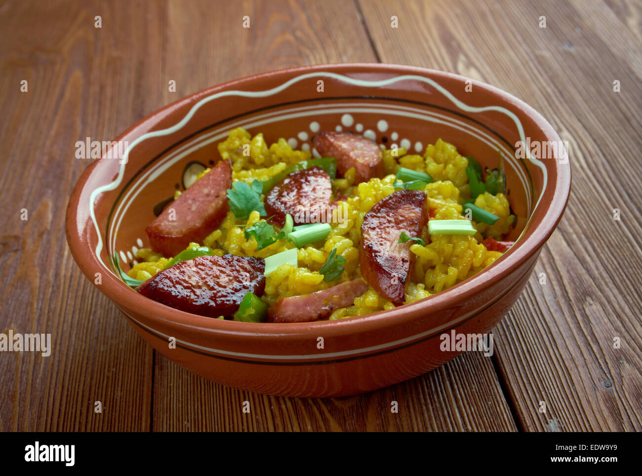 - Riz créole traditionnelle sale plat composé de riz blanc ou de foie de poulet qui les abats, poivron vert.le plus commun dans le Créole Banque D'Images