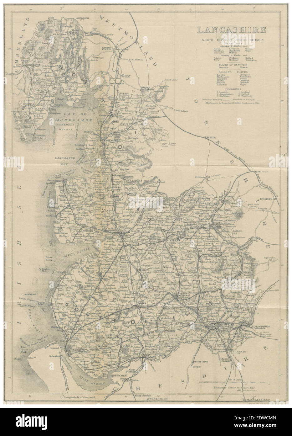 BRADSHAW (1854) p180 LANCASHIRE Banque D'Images