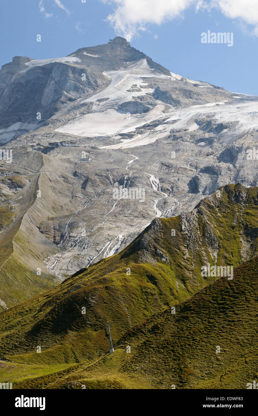 Recul des glaciers, Gefrorene Wand (congelé) et glacier de Hintertux en septembre 2011, Alpes de Zillertal, Tyrol, Autriche Banque D'Images