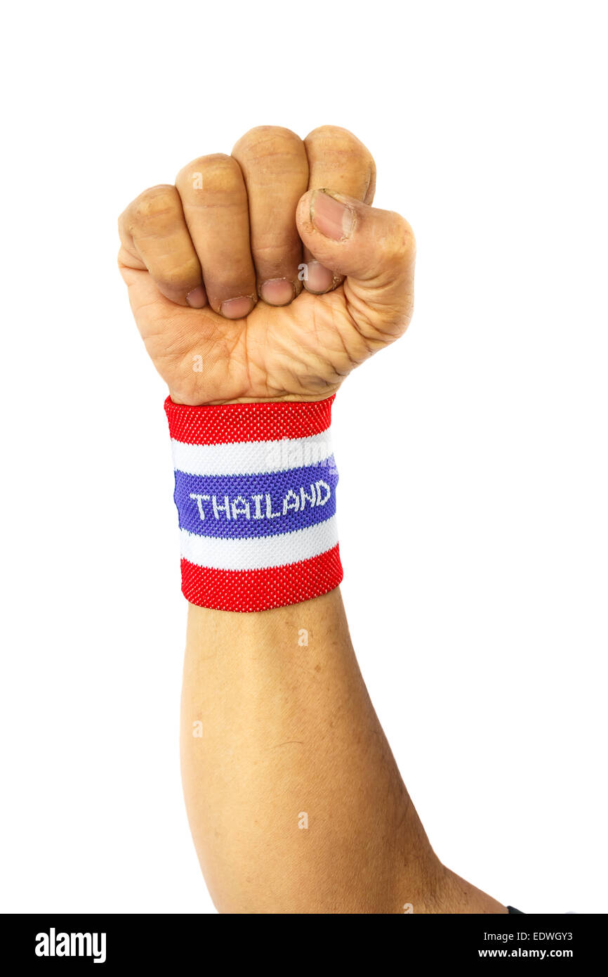 Avant-bras et le bracelet avec motif drapeau sur fond blanc (isolé) Banque D'Images