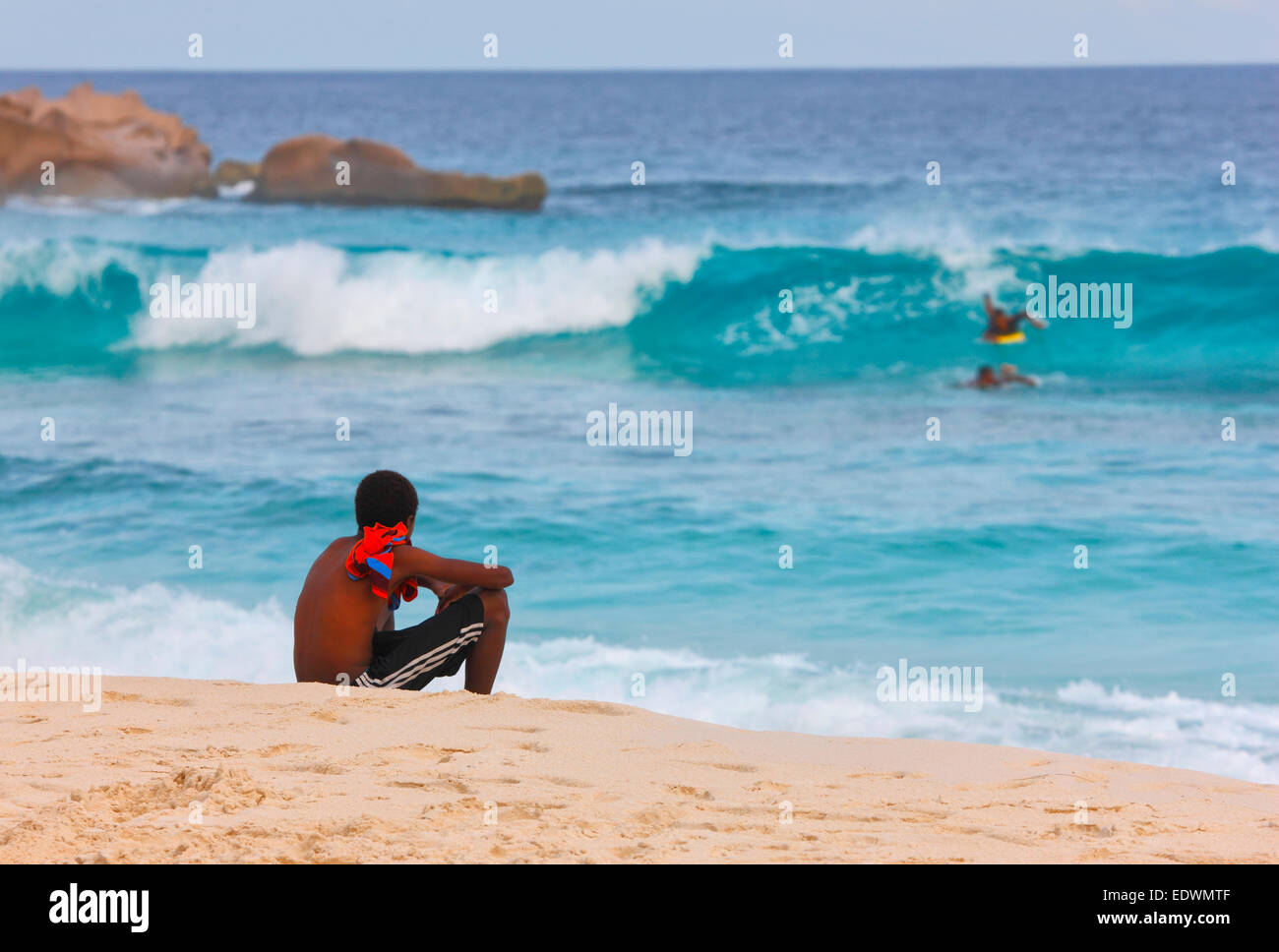 Plage des Seychelles, La Digue. Banque D'Images