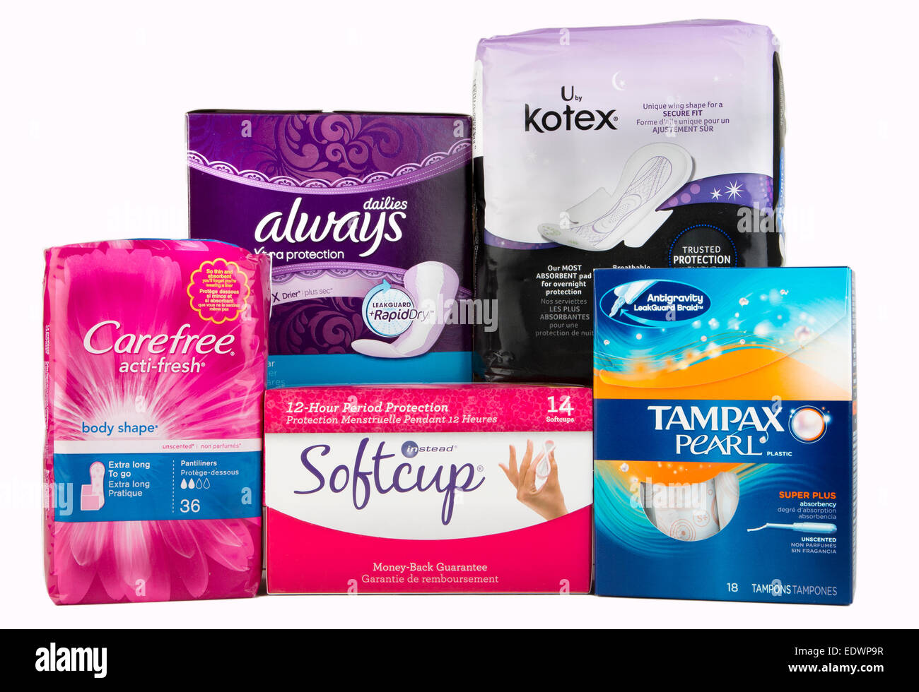 Tampons menstruels, les tampons et les tasses Banque D'Images